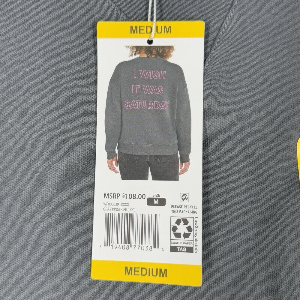 Wildfox Shirt Womens Medium Gray Pink Crewneck Sweatshirt I Wish it Was Saturday - Picture 7 of 8